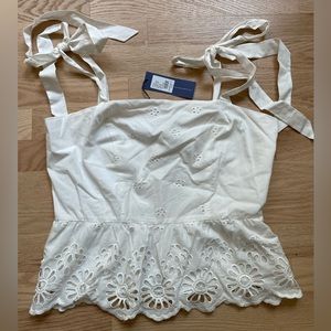 Rebecca Minkoff peplum eyelet blouse.